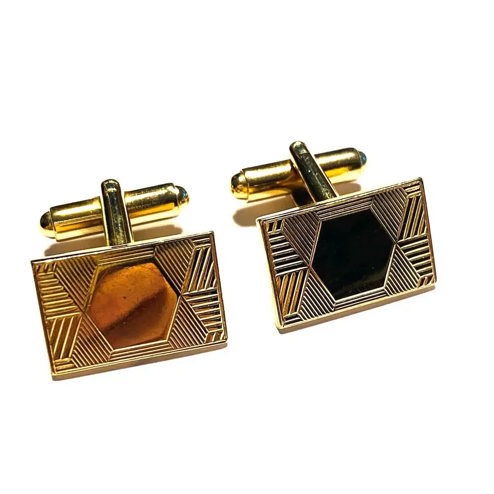 Vintage Cufflinks Textured Geometric Goldtone Rectangles Engravable Mens Jewelry
